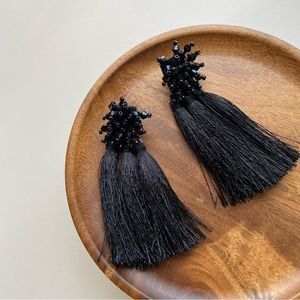 4/$15 Black Crystal Tassels Drop Earrings
